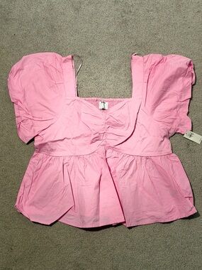 NWT Pink Puff Sleeve Peplum Top - Size XL